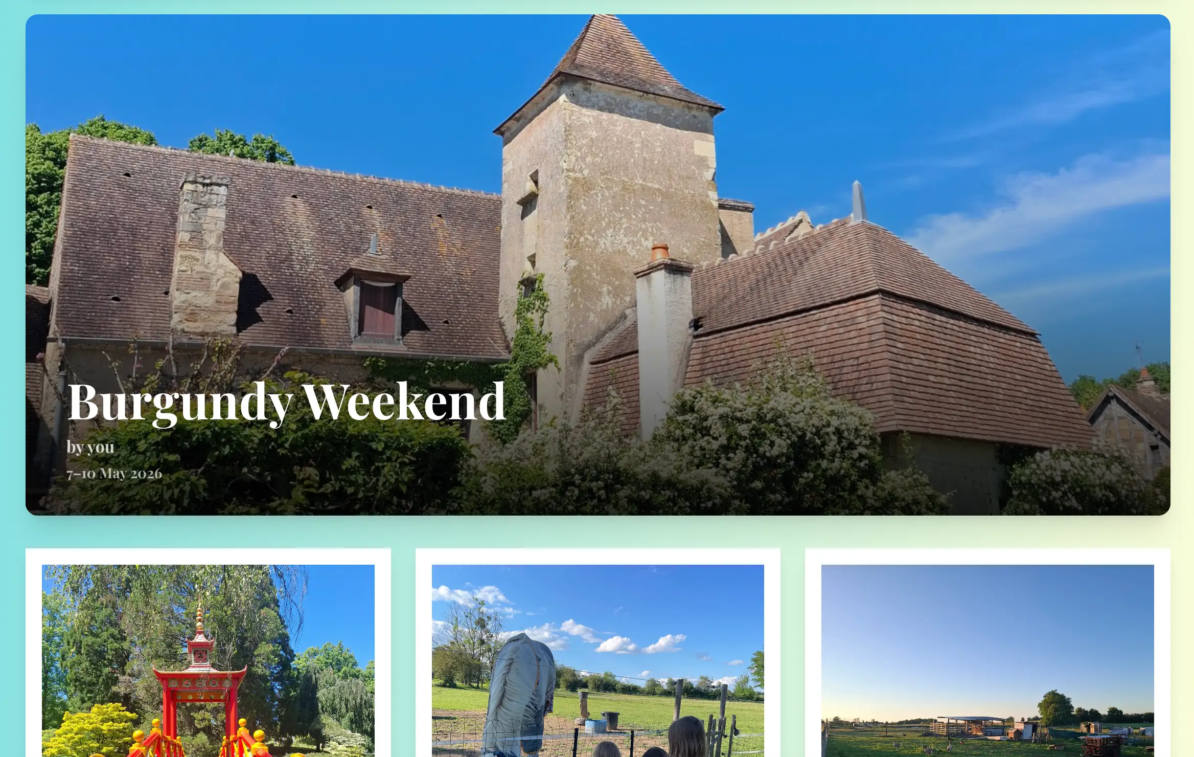 A finished Sunslider album titled Burgundy Weekend, with everyone's best photos curated into one shared album